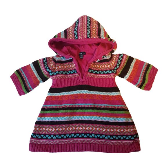 BABY GAP Fair Isle Sweater Infant 0-3M Pink Striped Hoodie Jacket Coat Cardigan - Picture 2 of 10